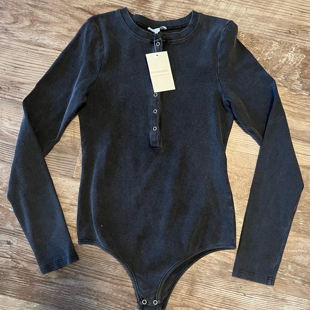 NWT- ribbed style charcoal grey body suit